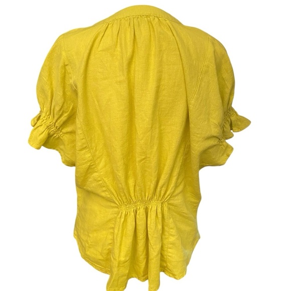 Andrew Marc New York Women’s Linen Blouse Size M Chartreuse Back Gather Design - Picture 4 of 9